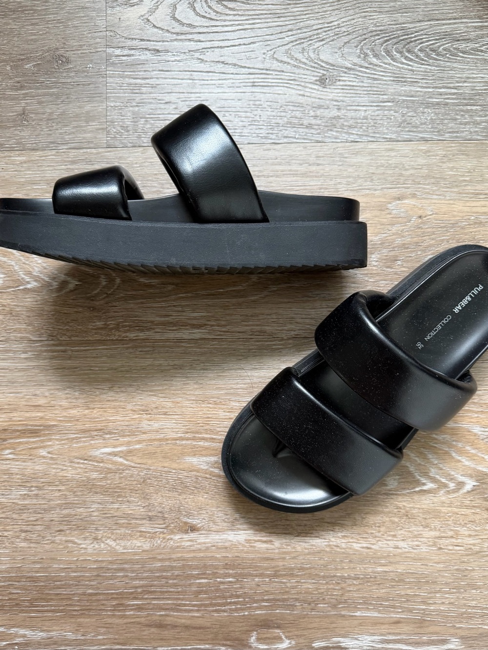 Pull&Bear Black Double-Strap Platform Slide Sandals